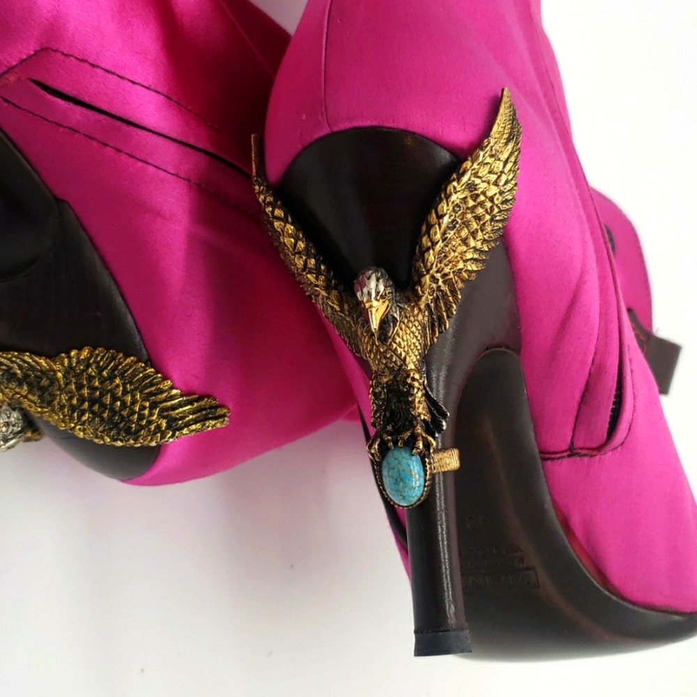 GIUSEPPE ZANOTTI SIZE 40 COLOR PINK SATIN AND BROWN LEATHER 100% AUTHENTIC NEW - Picture 5 of 17